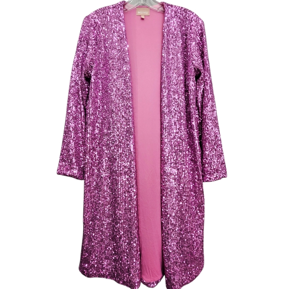 Show Me Your MUMU Duster Nwot Lavender Sequined 3/4 Longsleeve Open Front Coat